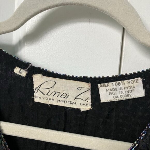 Vintage Rina Z Top Womens L Sequin Beaded V-neck Cap Sleeve 80s Silk Blouse - Picture 3 of 8